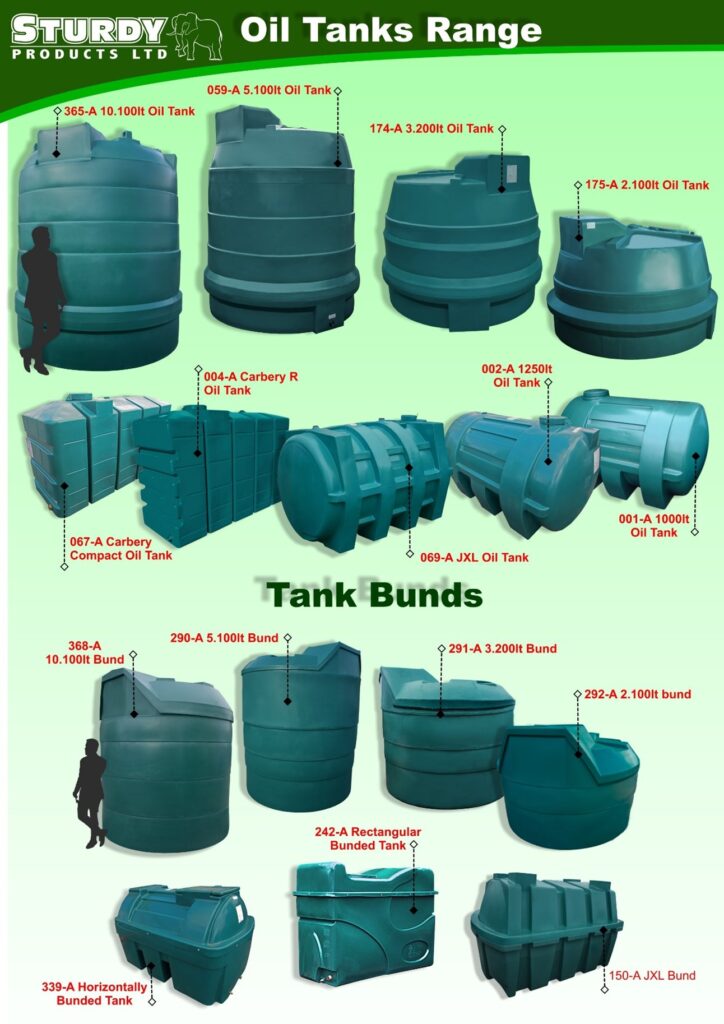 The complete range of Bunded and Non-Bunded oil tanks from Sturdy Products Ltd